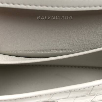 Balenciaga Shiny Calfskin Crocodile Embossed Small Hourglass Evening Chain Bag White 7 of 13
