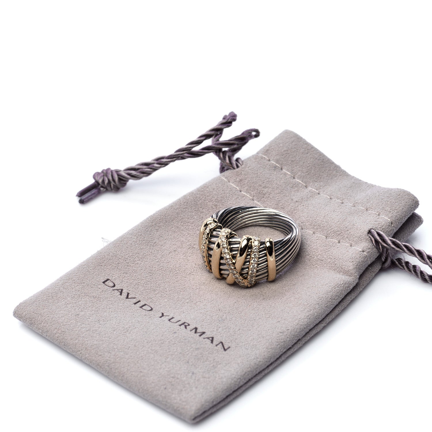David Yurman Sterling Silver 18K Yellow Gold Diamond 15mmm Helena Ring 57 8 8 of 8