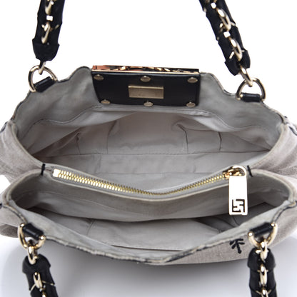 Fendi Linen Embroidered Small Mia Tote Black 5 of 16