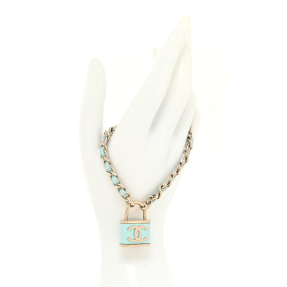 Chanel Metal Iridescent Lambskin Lock Bracelet Gold Light Blue 2 of 5