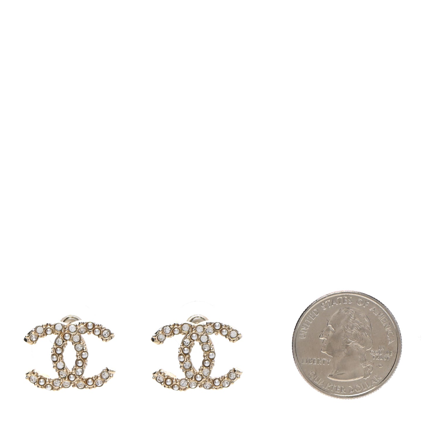 Metal Graduated Pearl Crystal CC Earrings Light Gold