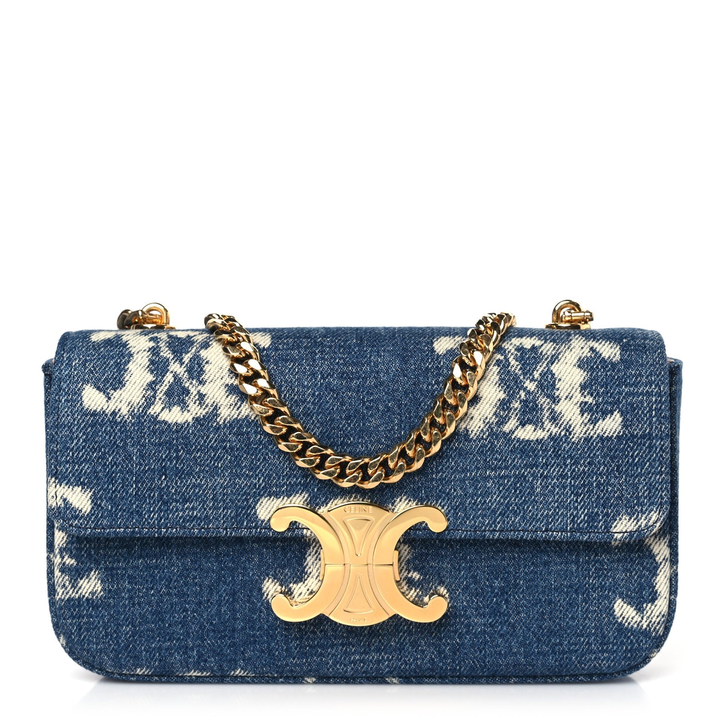 Denim Triomphe Chain Shoulder Bag Navy Tan