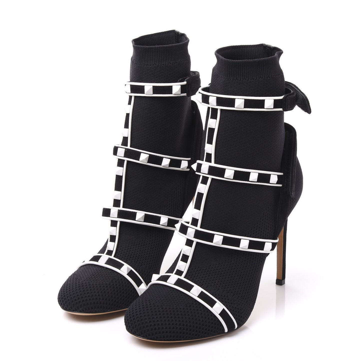 Knit Suede Free Rockstud Bodytech 105mm Ankle Boots 38 Black Optic White