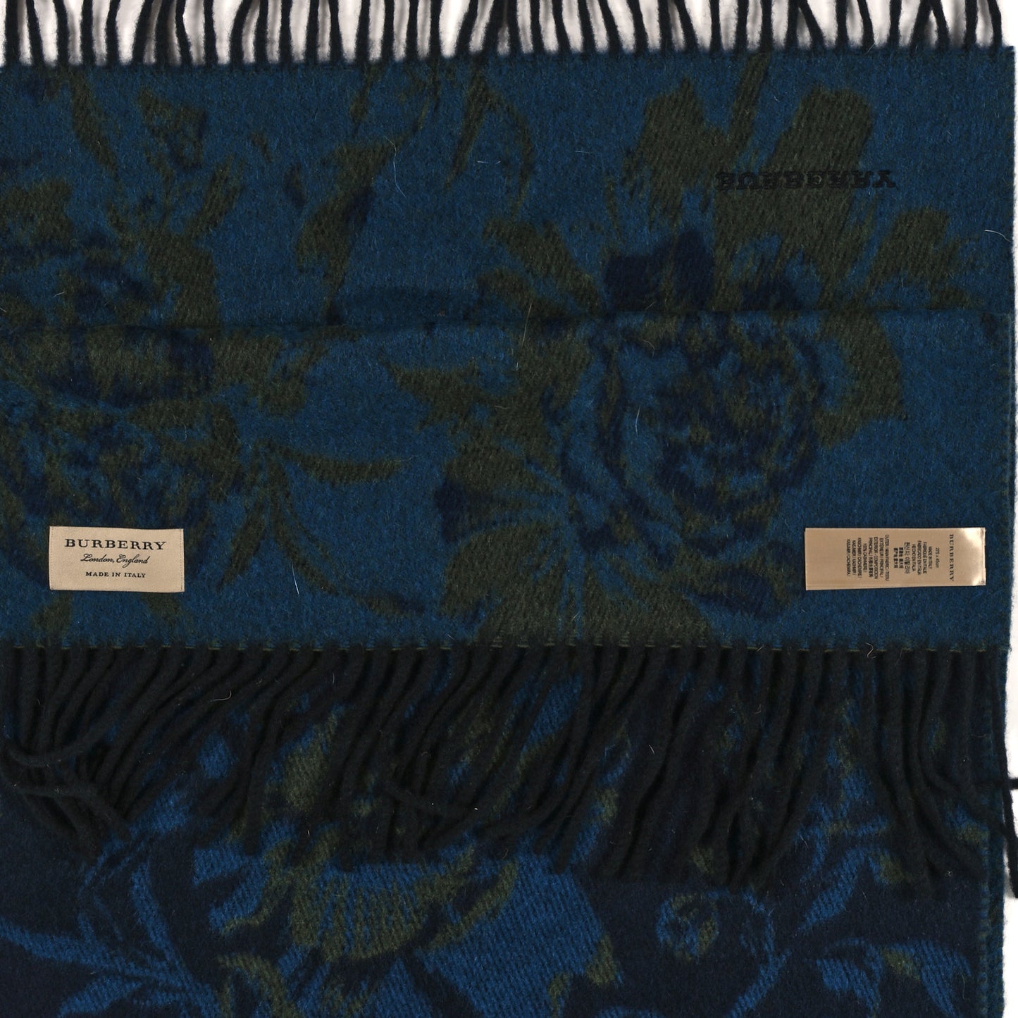 Cashmere Floral Fringe Scarf Blue Green