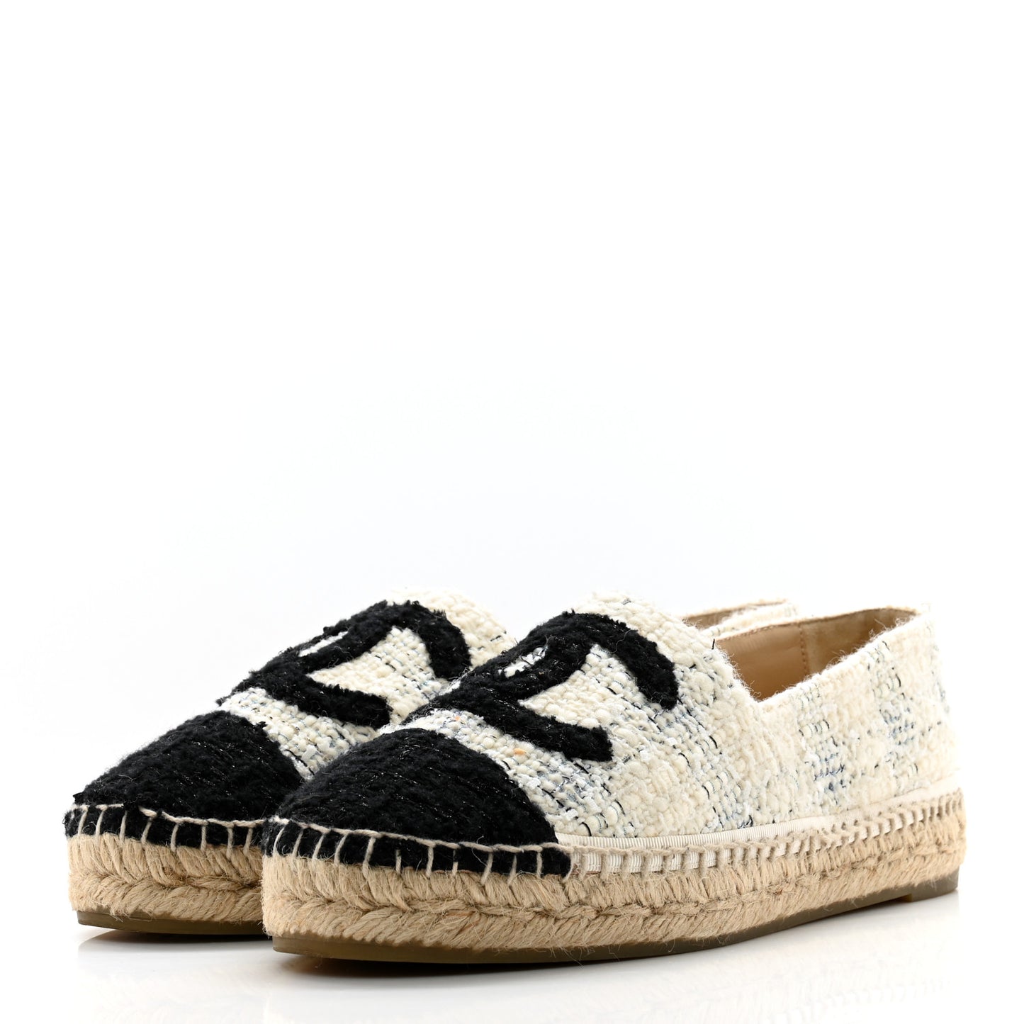Tweed CC Espadrilles 38 Ecru White Blue Black
