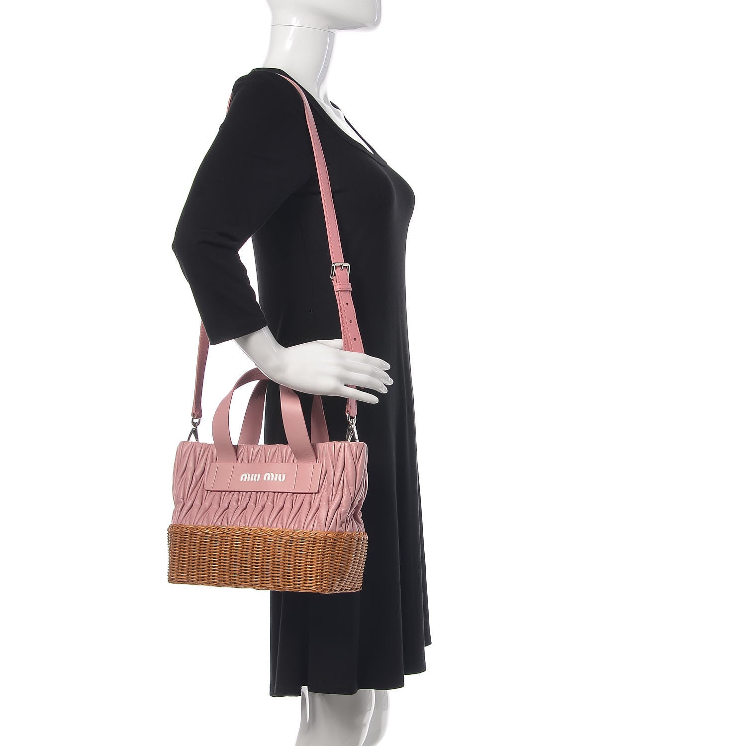 Miu Miu Nappa Matelasse Wicker Basket Bag Rosa Miele 2 of 11