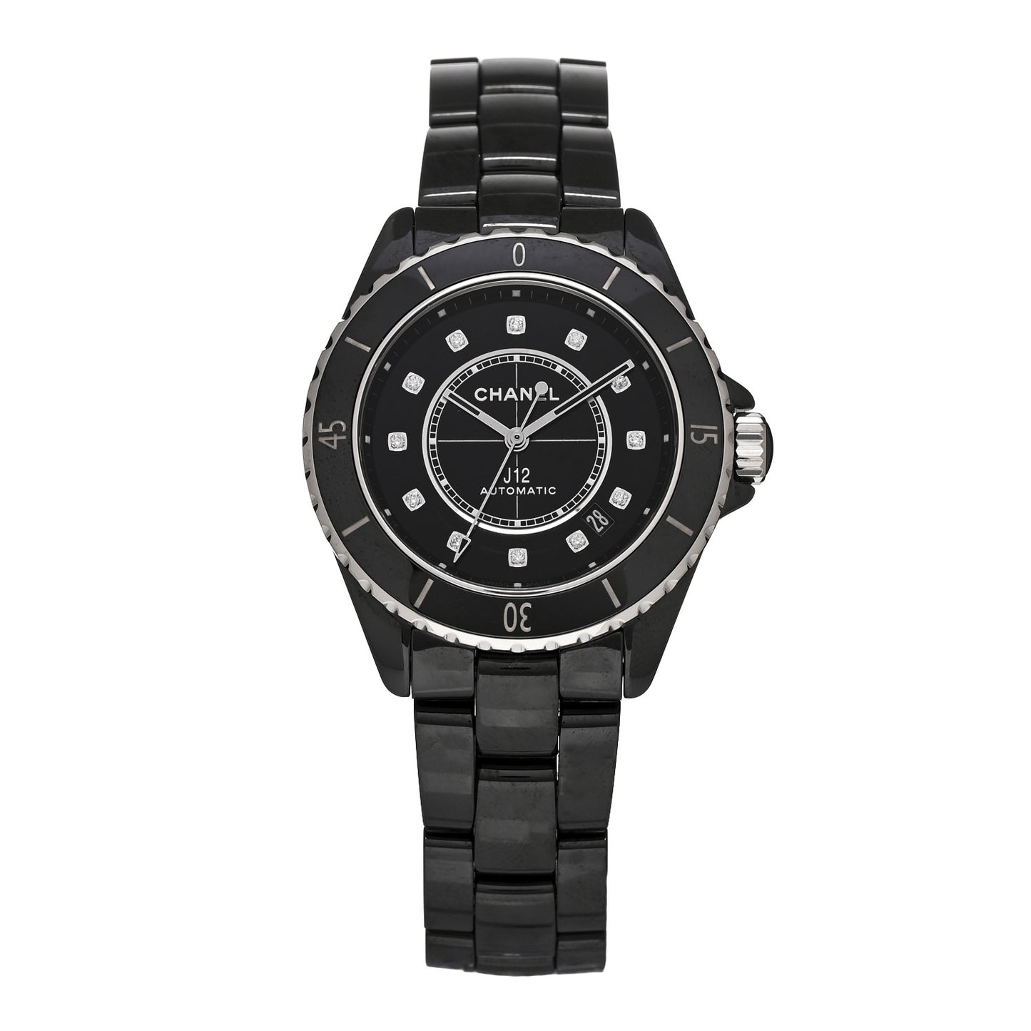 Stainless Steel Ceramic Diamond 38mm J12 Automatic Watch Black