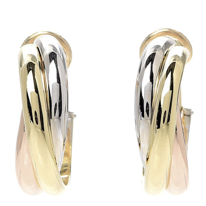 Cartier 18K Pink Yellow White Gold 9.5mm Trinity Hoop Earrings 1 of 6