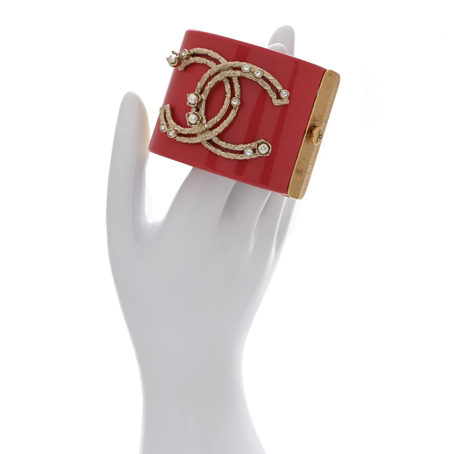 Chanel Resin Crystal Pearl CC Cuff Pink 2 of 4