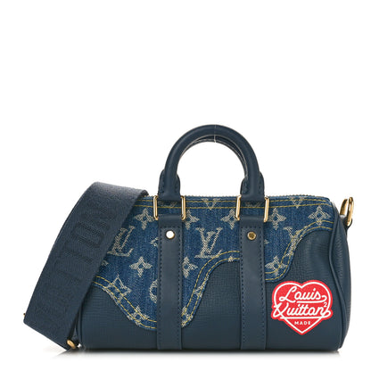 Louis Vuitton X NIGO Taurillon Monogram Denim Drip Keepall XS Blue 1 of 9