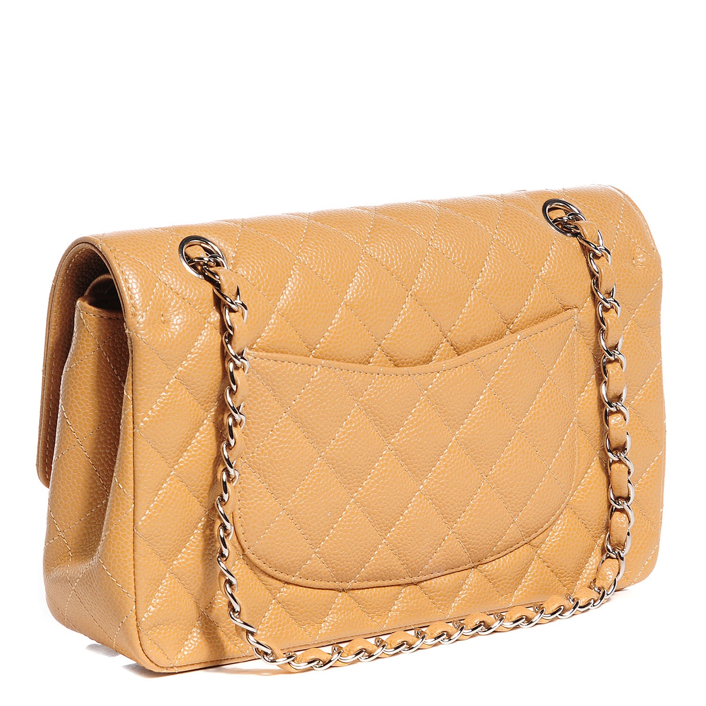 Caviar Quilted Medium Double Flap Beige
