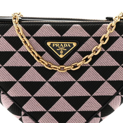 Prada Jacquard Calfskin Triangolo Symbole Embroidered Mini Triangle Double Bag Black Alabastro 8 of 10
