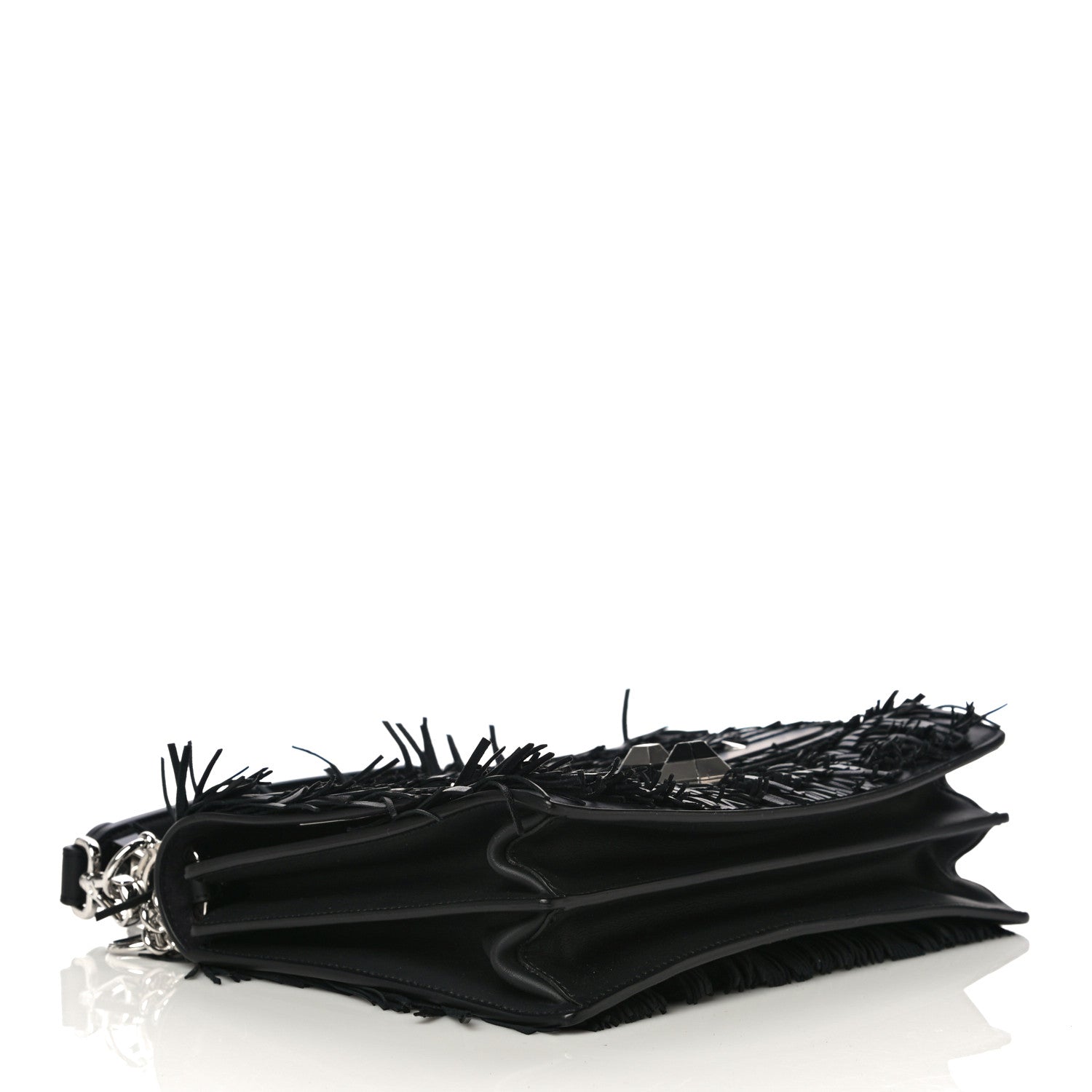 Fendi Vitello Century Opaco Monster Eyes Fringe Studded Kan I Shoulder Bag Black 4 of 10