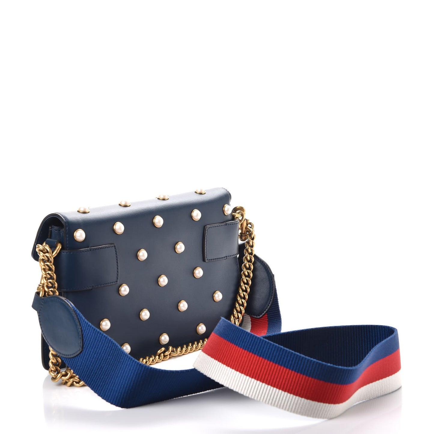 Nappa Pearl Studded Mini Queen Margaret Broadway Shoulder Bag Blue Agata