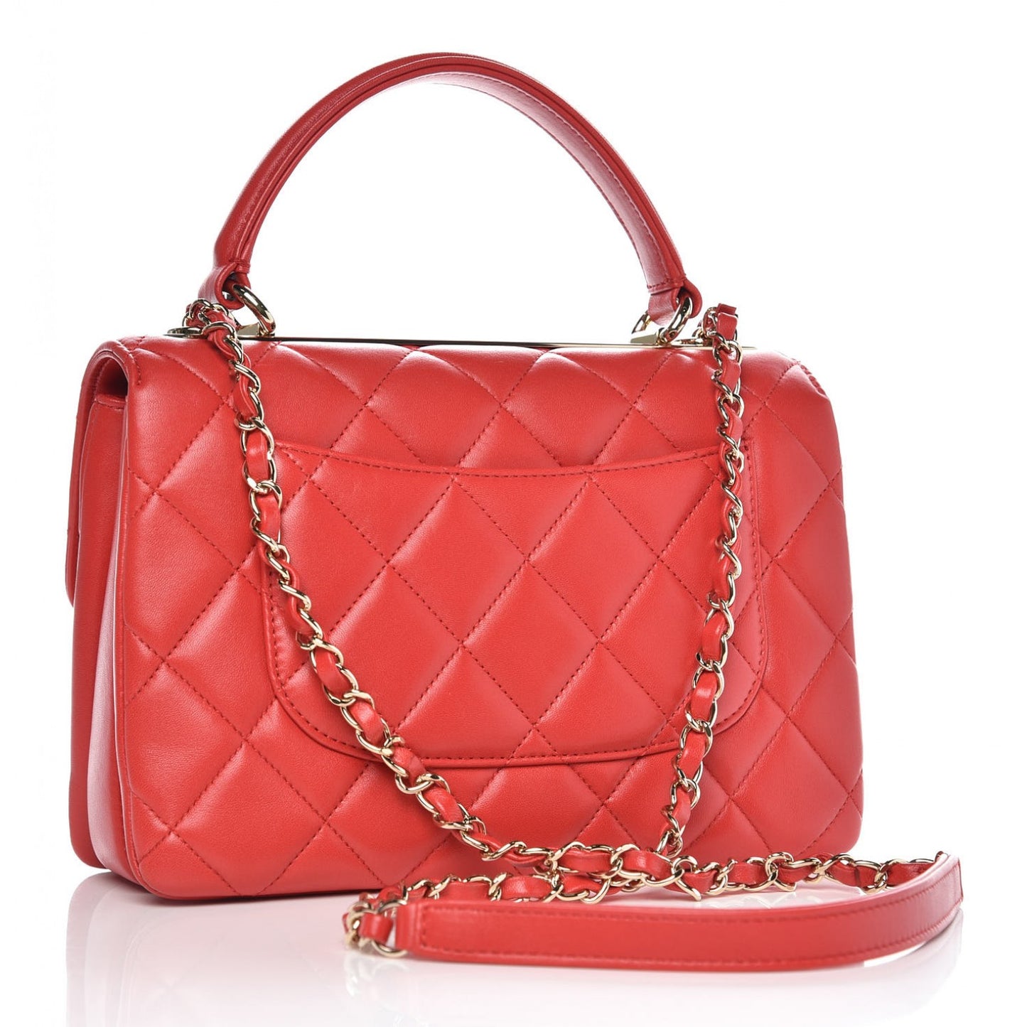 Lambskin Quilted Small Trendy CC Dual Handle Bag Red