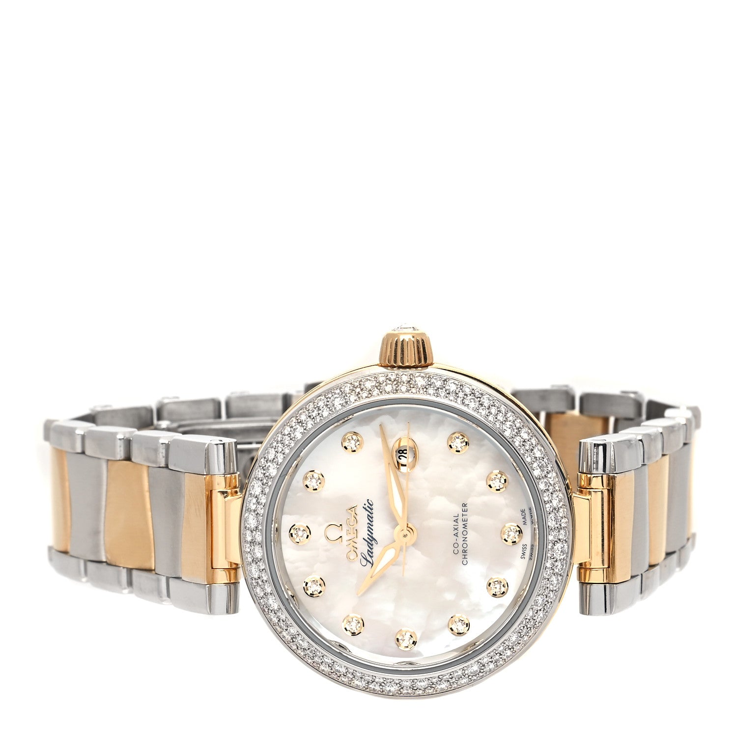 Omega Stainless Steel 18K Yellow Gold Diamond Pave Bezel Mother of Pearl 34mm Ladymatic Co-Axial Automatic Watch 425.25.34.20.55.003 2 of 4