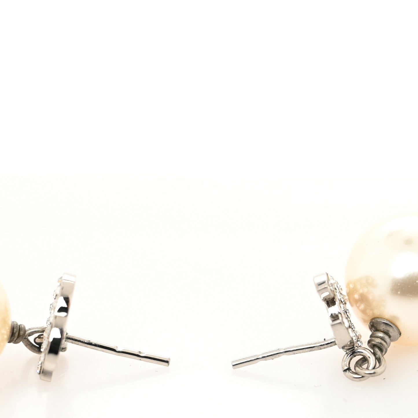 Crystal Pearl CC Drop Earrings Silver Pearly White