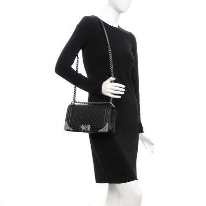 Chanel Calfskin Quilted Metal Embellished Paris Dallas Medium Boy Flap Black 2 of 11