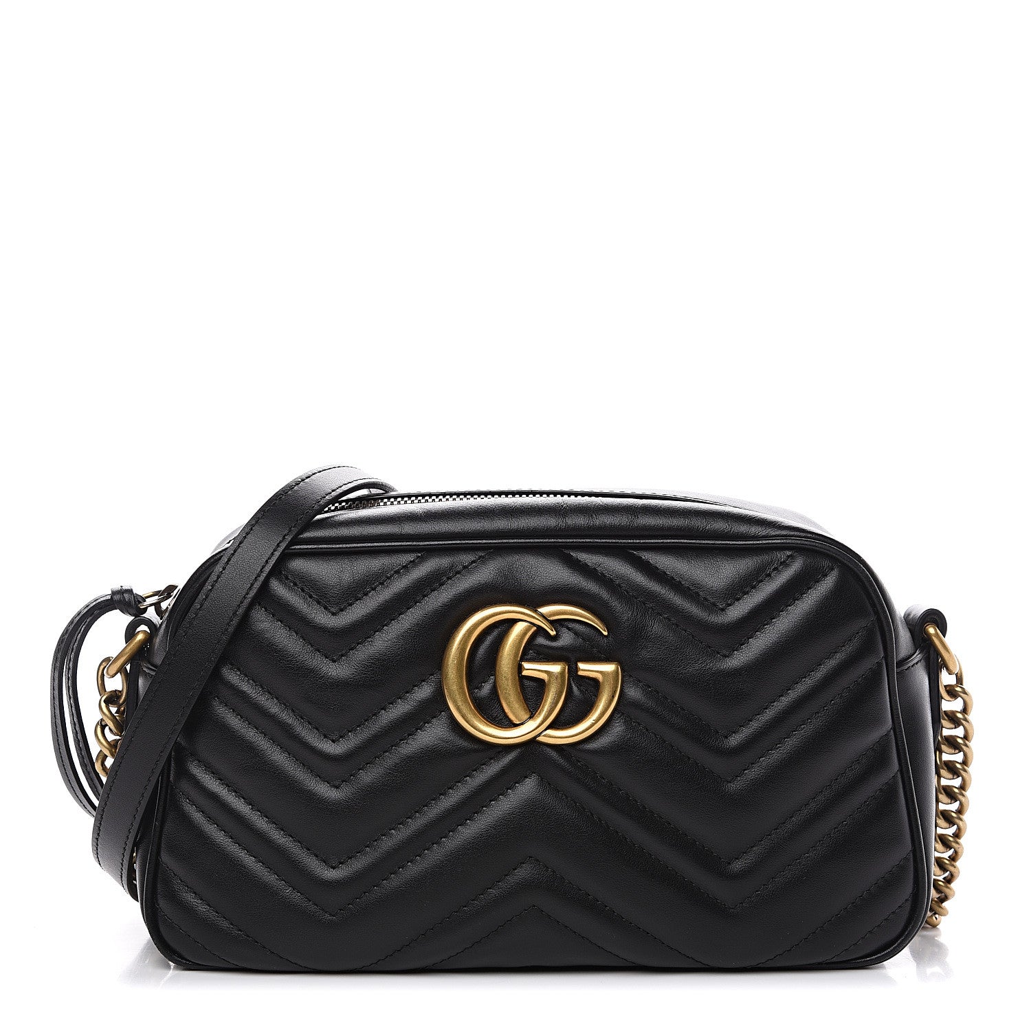 Gucci Calfskin Matelasse Small GG Marmont Chain Shoulder Bag Black 1 of 13