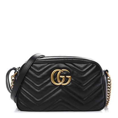 Gucci Calfskin Matelasse Small GG Marmont Chain Shoulder Bag Black 1 of 13