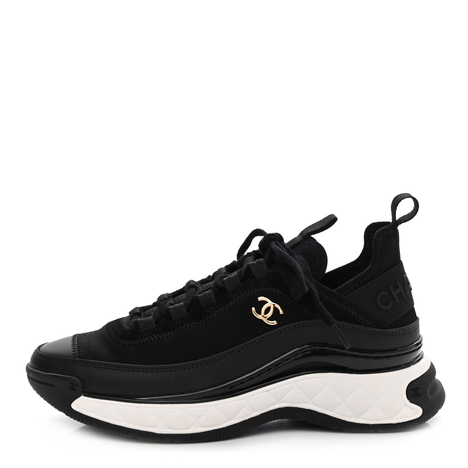 Chanel Velvet Calfskin Mixed Fibers CC Sneakers 35 Black 1 of 10