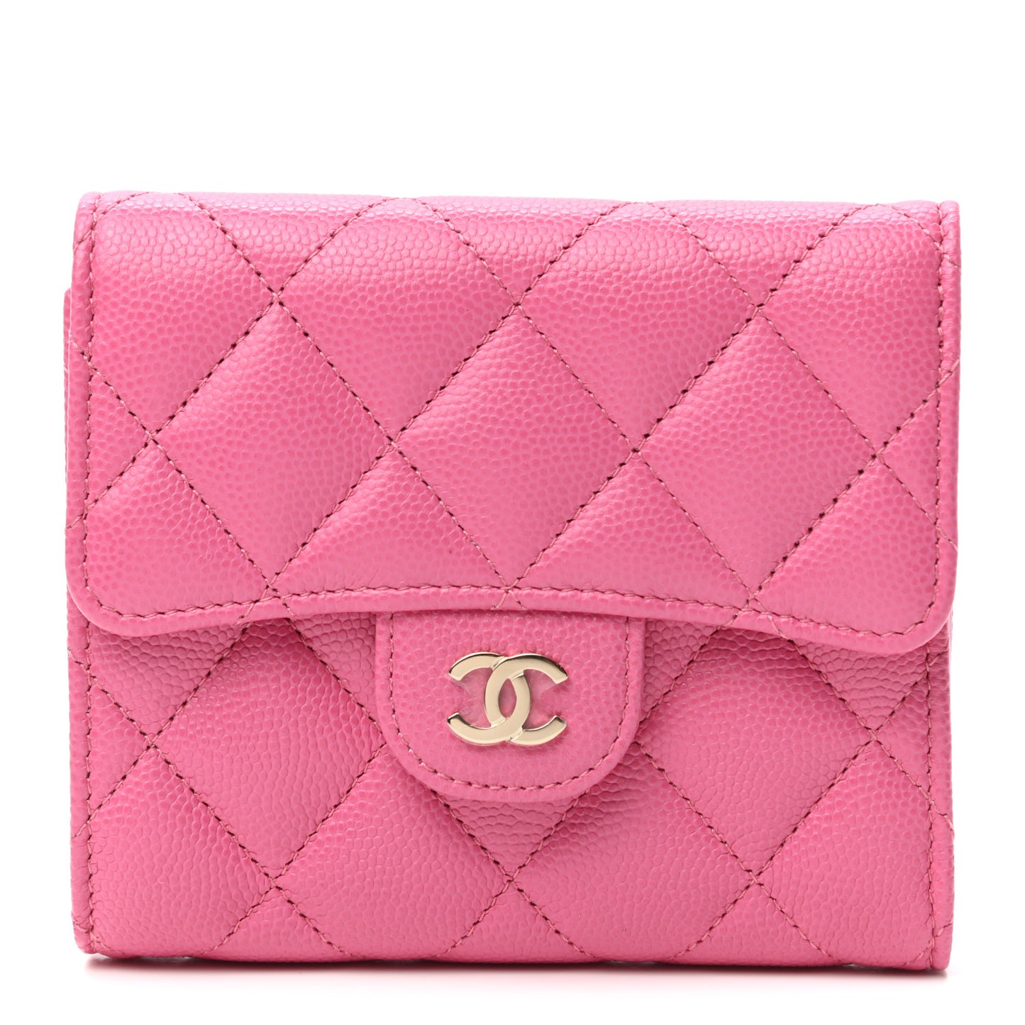 Caviar Quilted Compact Flap Wallet Pink