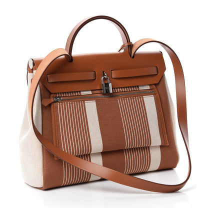 Hermes Vache Hunter Toile H Vibration Herbag Zip Retourne 31 PM Fauve Ecru Beige 4 of 12