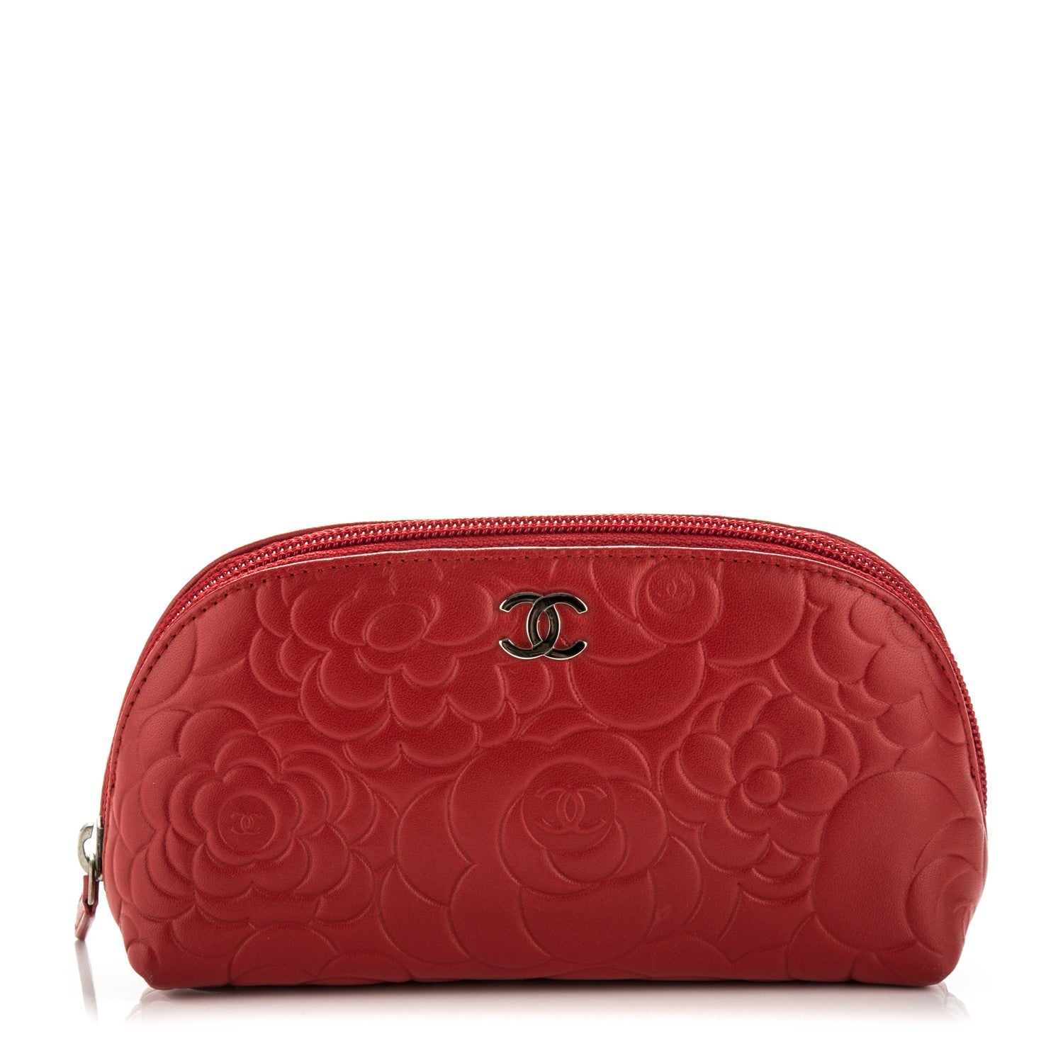 Chanel Lambskin Camellia Embossed Cosmetic Case Red 1 of 7