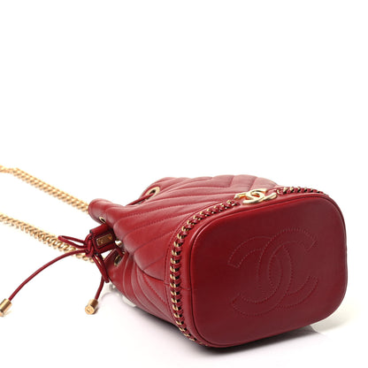 Chanel Sheepskin Chevron Quilted Small Drawstring Bag Dark Red 4 of 9