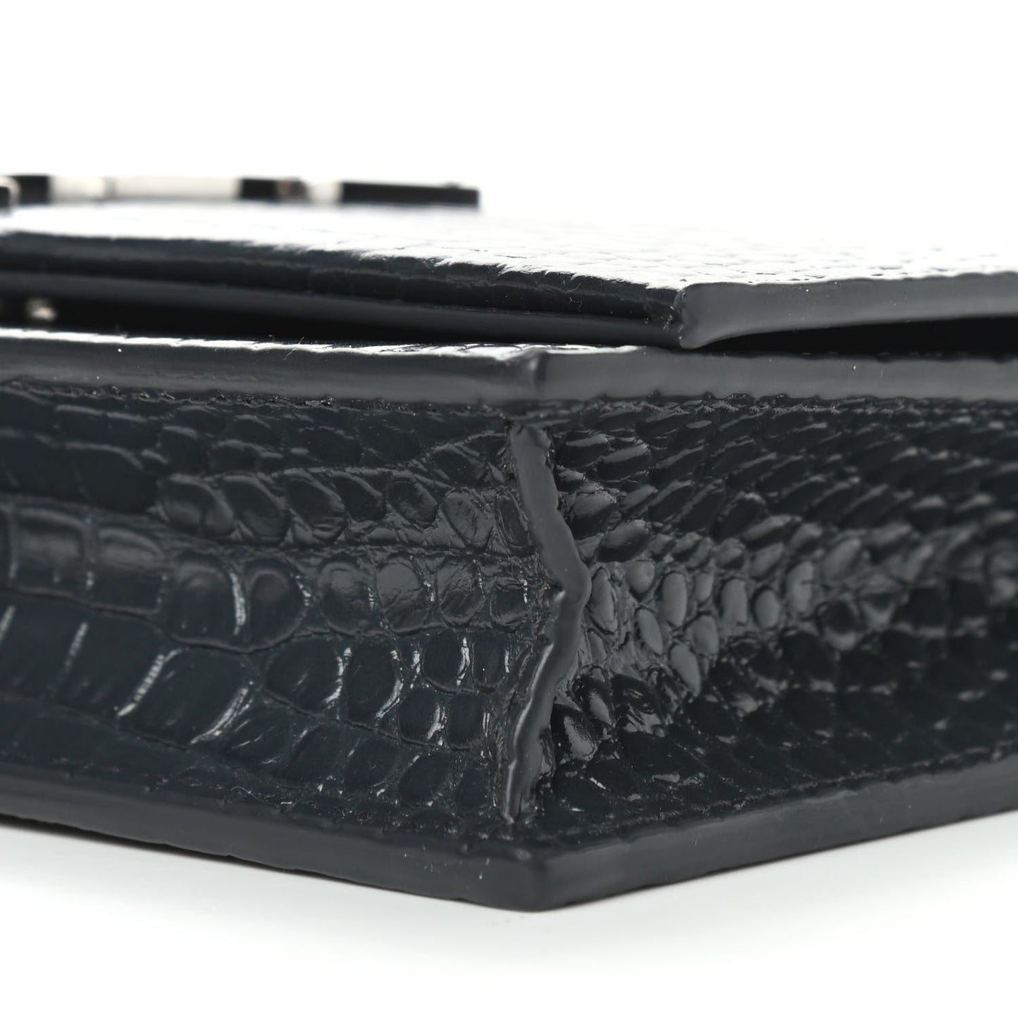 Calfskin Crocodile Embossed Kate Monogram Tassel Chain Wallet Dark Smog