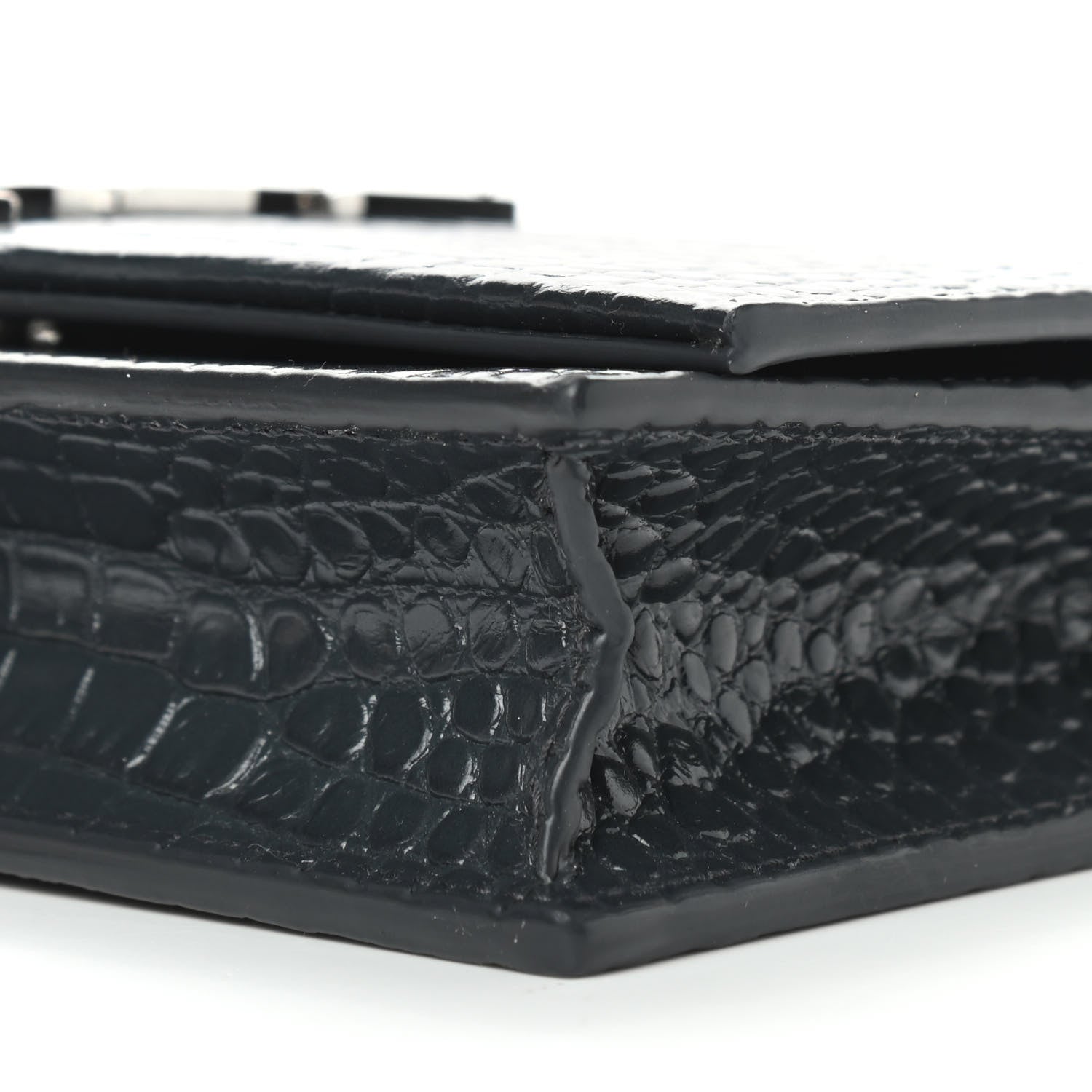 Saint Laurent Calfskin Crocodile Embossed Kate Monogram Tassel Chain Wallet Dark Smog 8 of 8