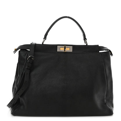 Fendi Goatskin Large Peekaboo Iconic Satchel Black 1 of 9