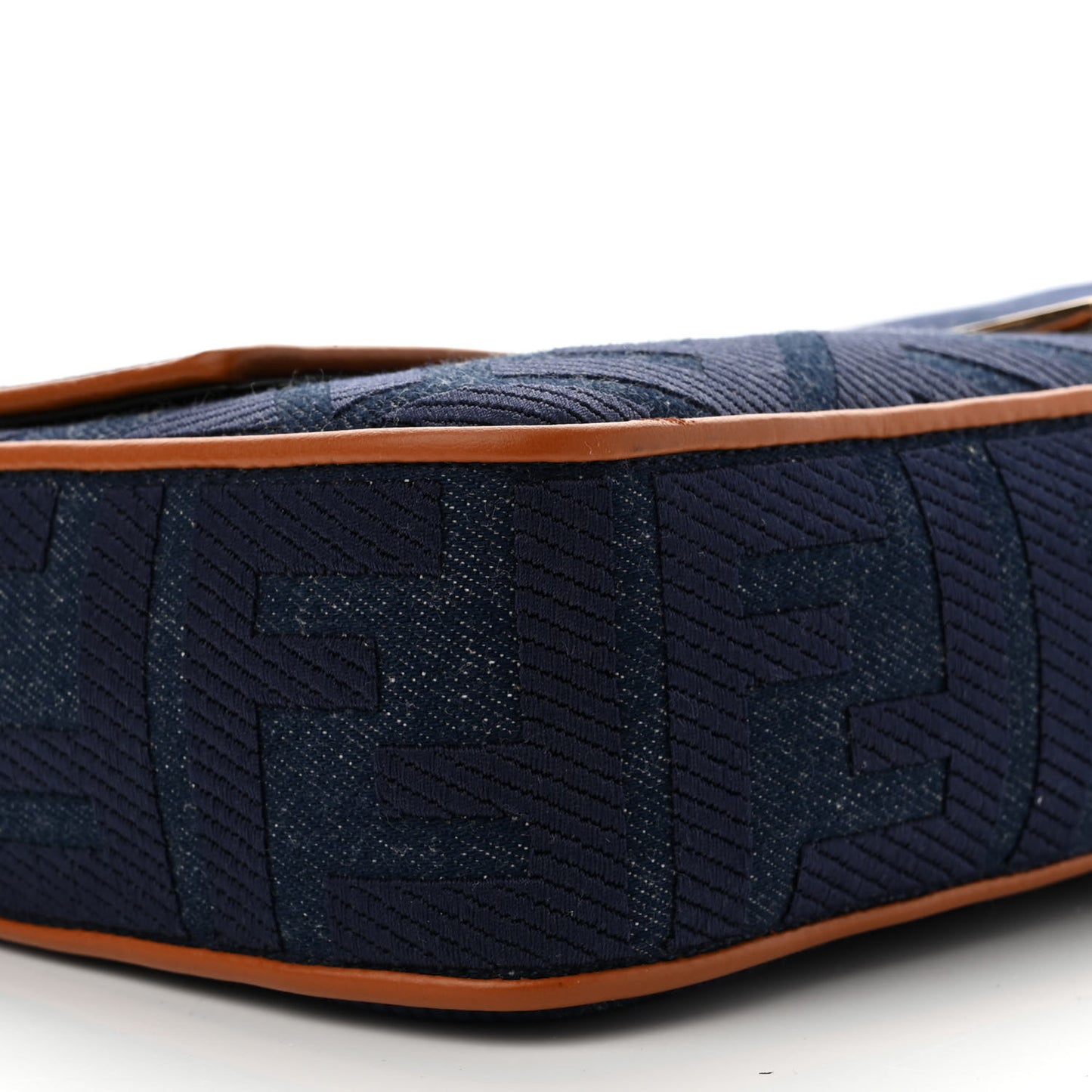 Denim Vitello King FF Embroidered Large Baguette Blue Cuoio