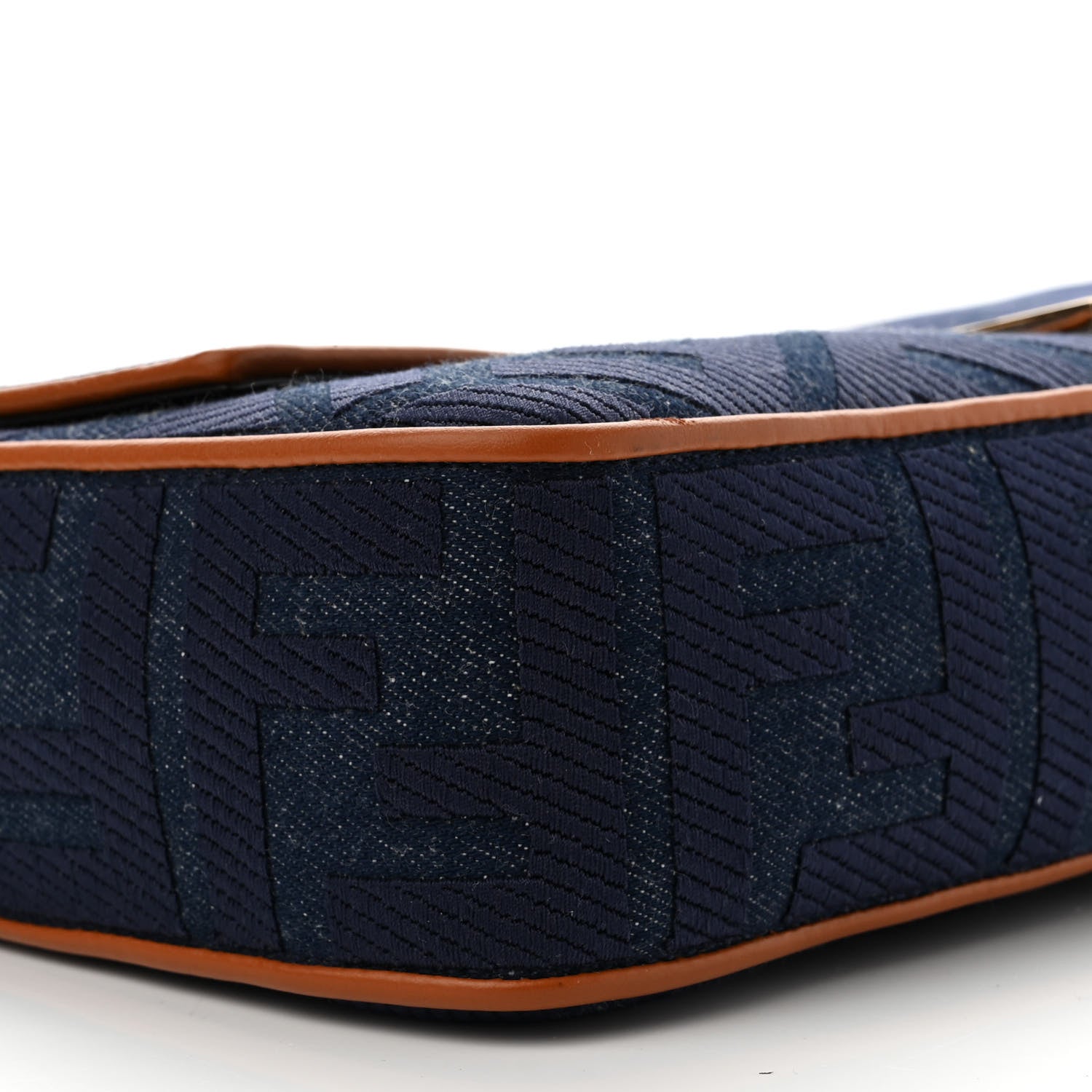 Fendi Denim Vitello King FF Embroidered Large Baguette Blue Cuoio 9 of 11