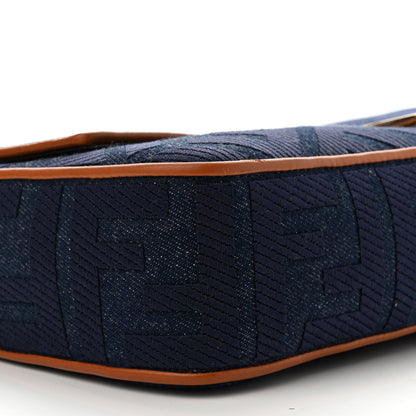 Fendi Denim Vitello King FF Embroidered Large Baguette Blue Cuoio 9 of 11