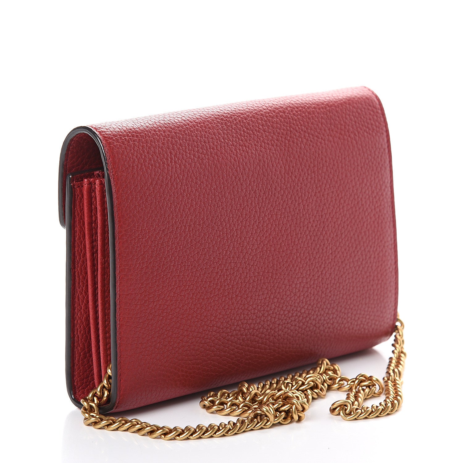 Gucci Calfskin GG Marmont Chain Wallet Vulcanic Red 2 of 7