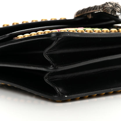 Gucci Calfskin Floral Embroidered Studded Small Dionysus Shoulder Bag Black 9 of 20