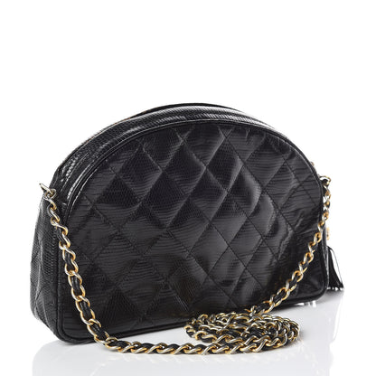 Chanel Lizard Quilted Small Tassel Camera Case Black 3 of 16