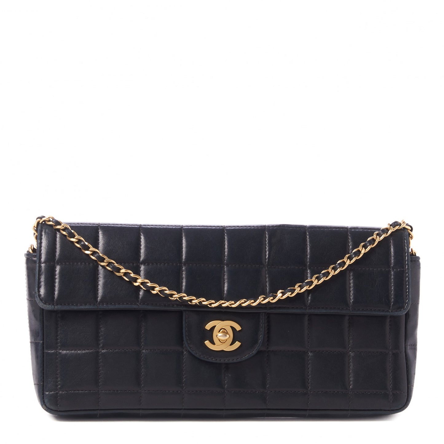 Lambskin East West Chocolate Bar Flap Black