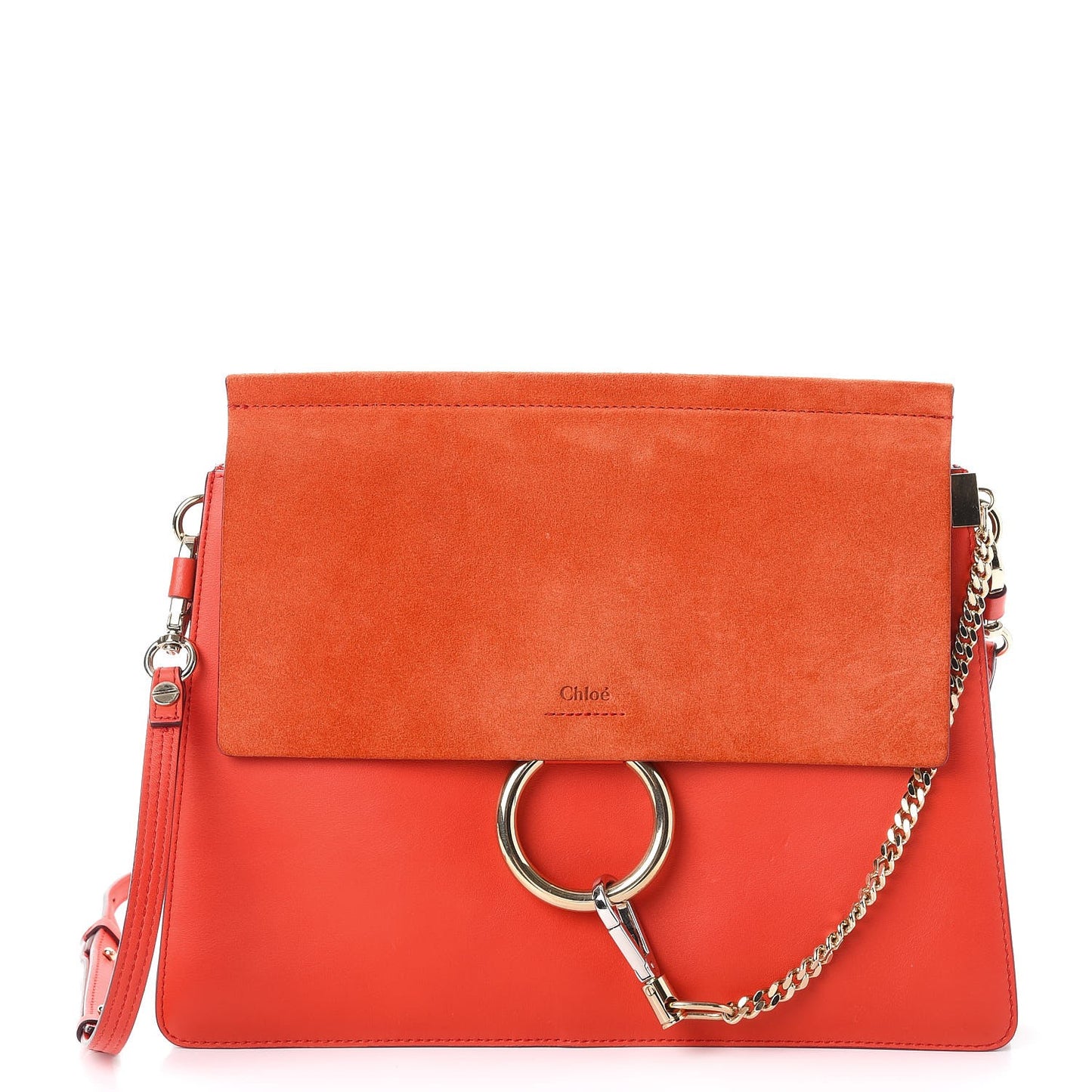 Calfskin Suede Medium Faye Shoulder Bag Orange