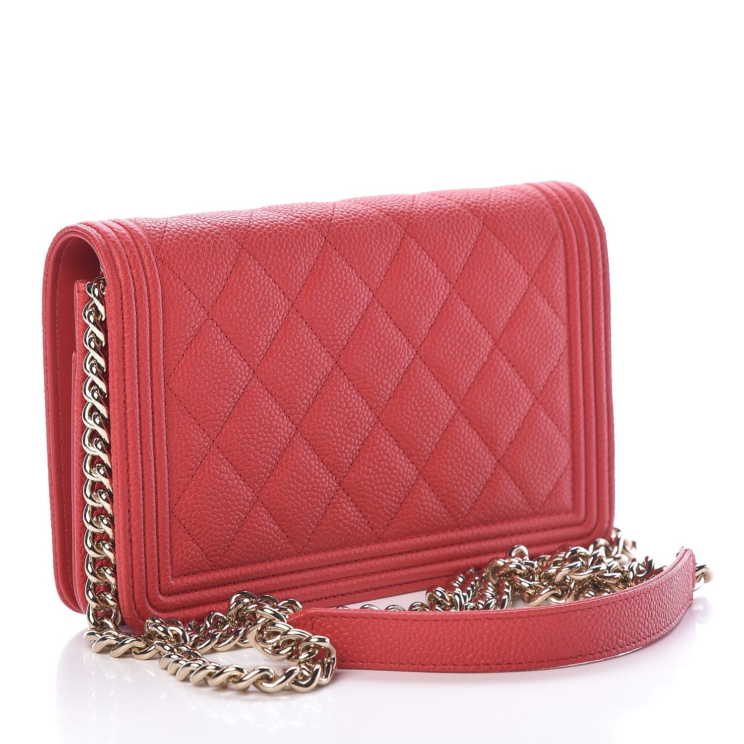 Chanel Caviar Quilted Boy Wallet On Chain WOC Red 3 of 14