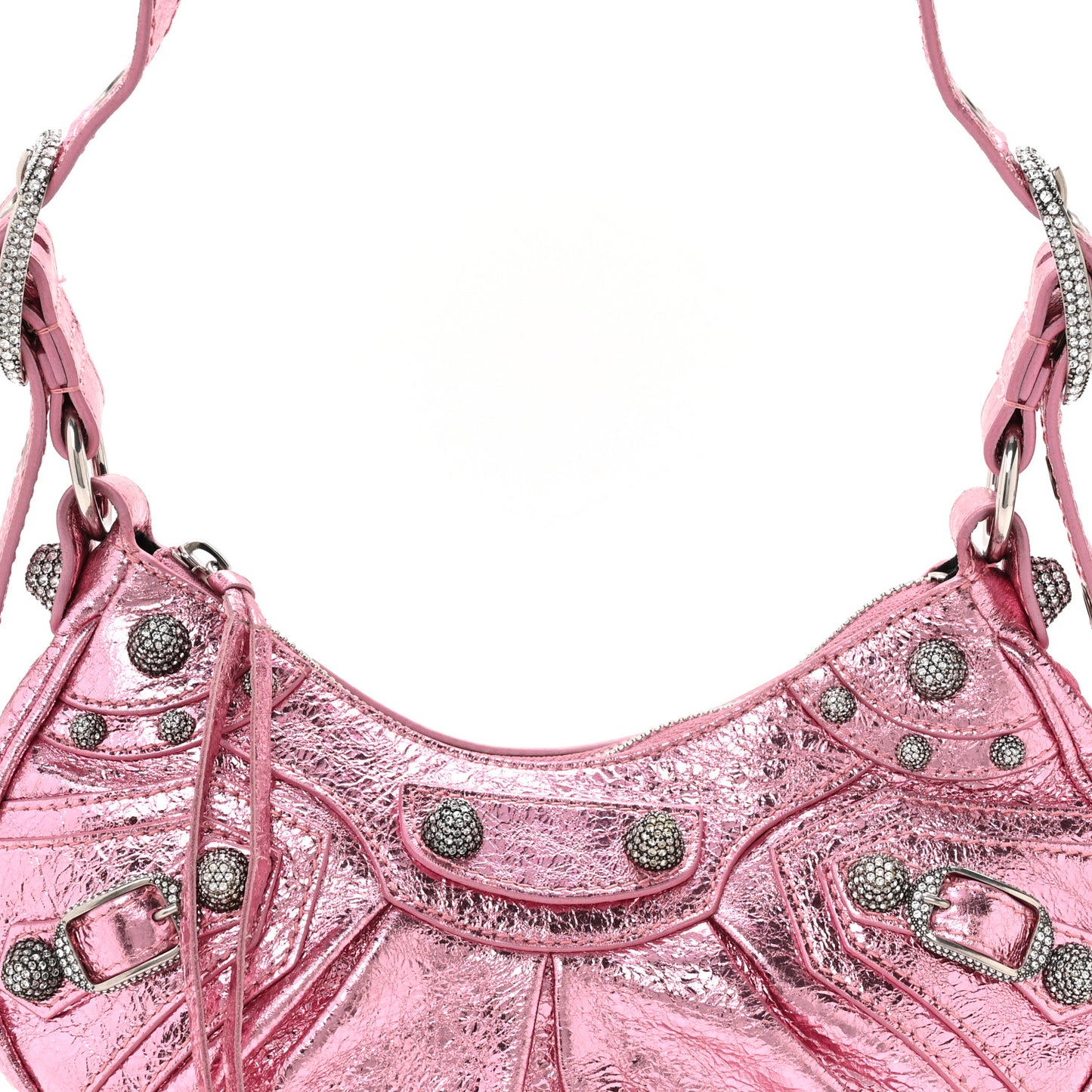 Metallic Agneau Arena Crystal Le Cagole Shoulder Bag XS Met Pink