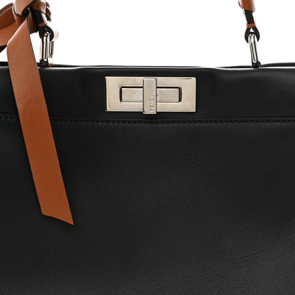 Fendi Vitello Seta Nappa Ribbon Medium Peekaboo Iconic Satchel Black Corteccia 9 of 13