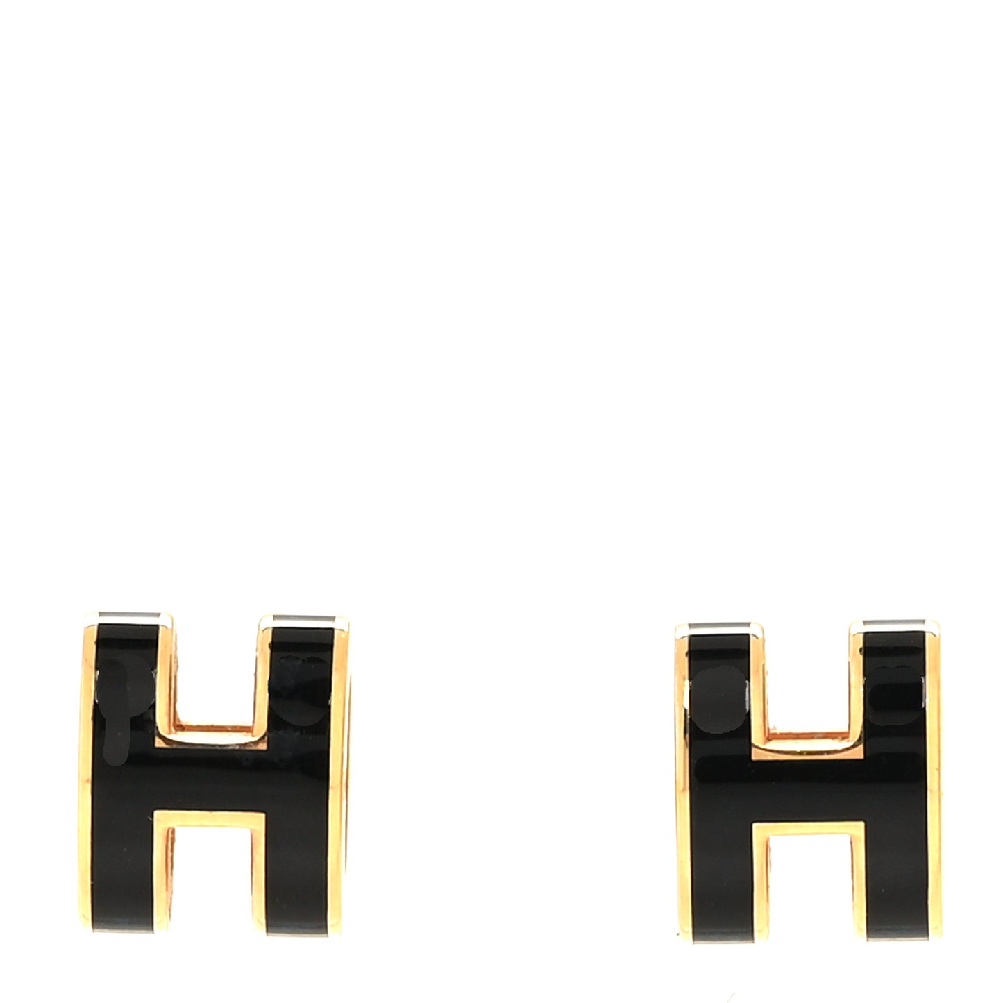 Gold Lacquered Mini Pop H Earrings Black