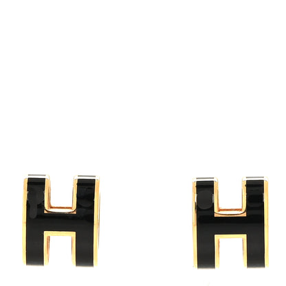 Hermes Gold Lacquered Mini Pop H Earrings Black 1 of 6