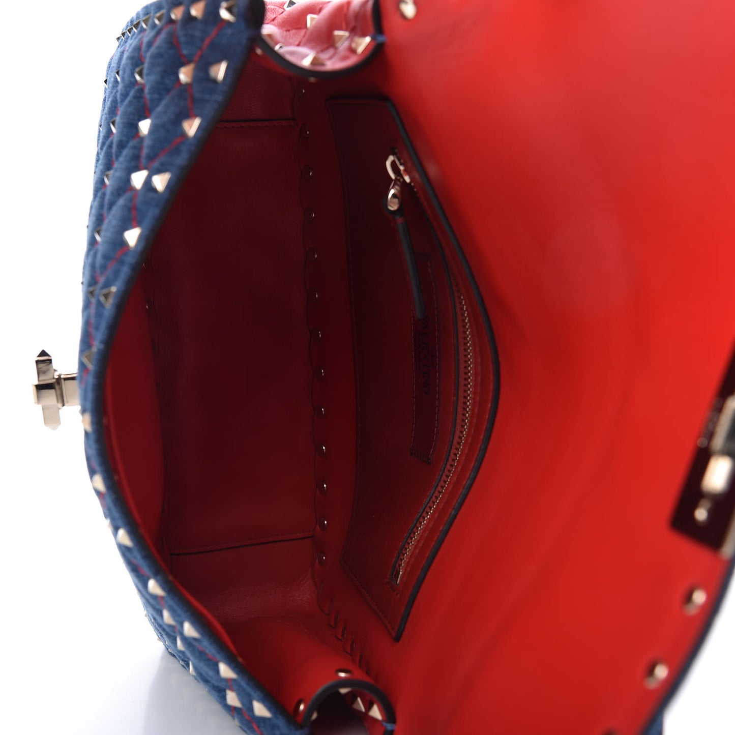 Denim Nappa Medium Rockstud Spike Shoulder Bag Denim Rouge