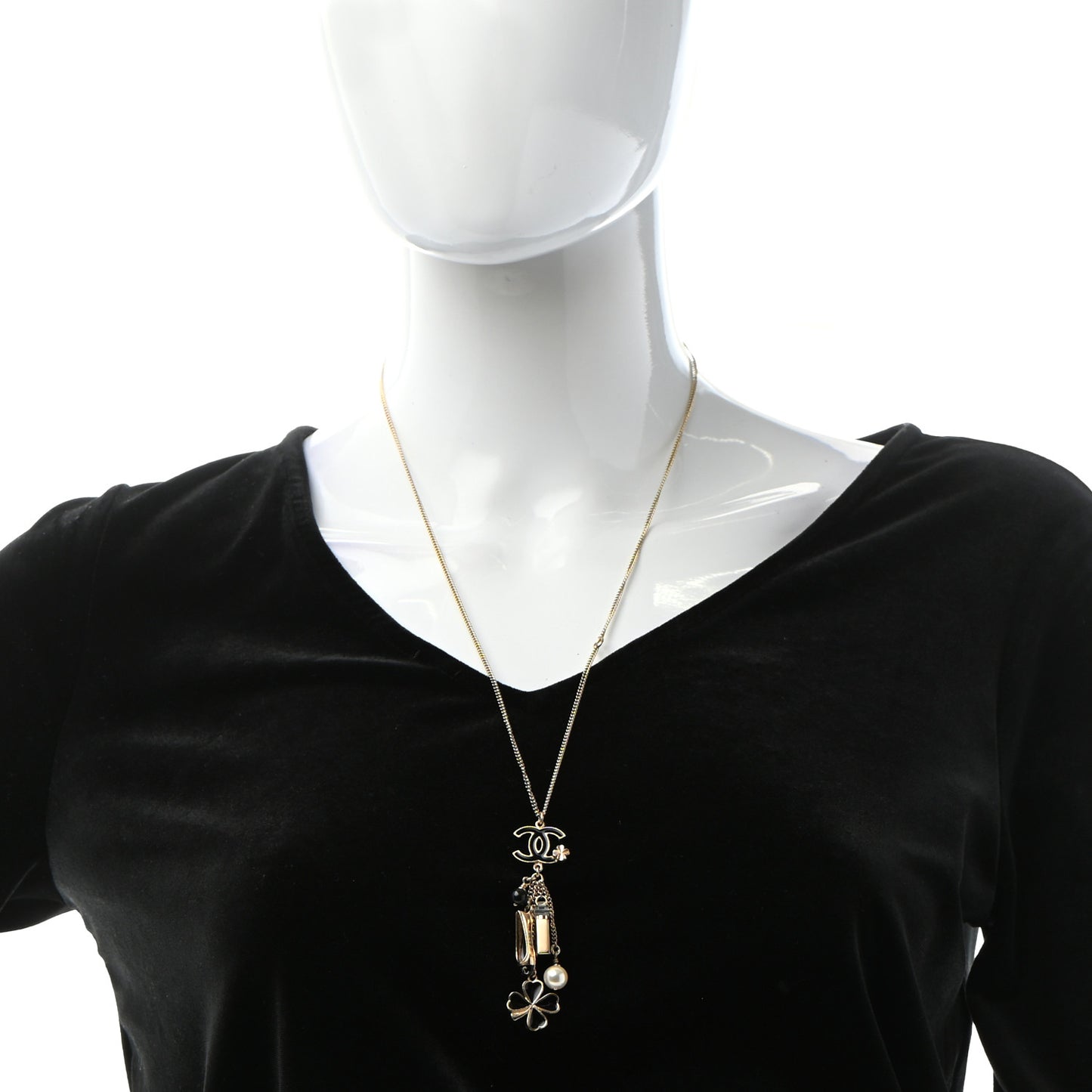 Pearl Enamel CC Charms Necklace Gold