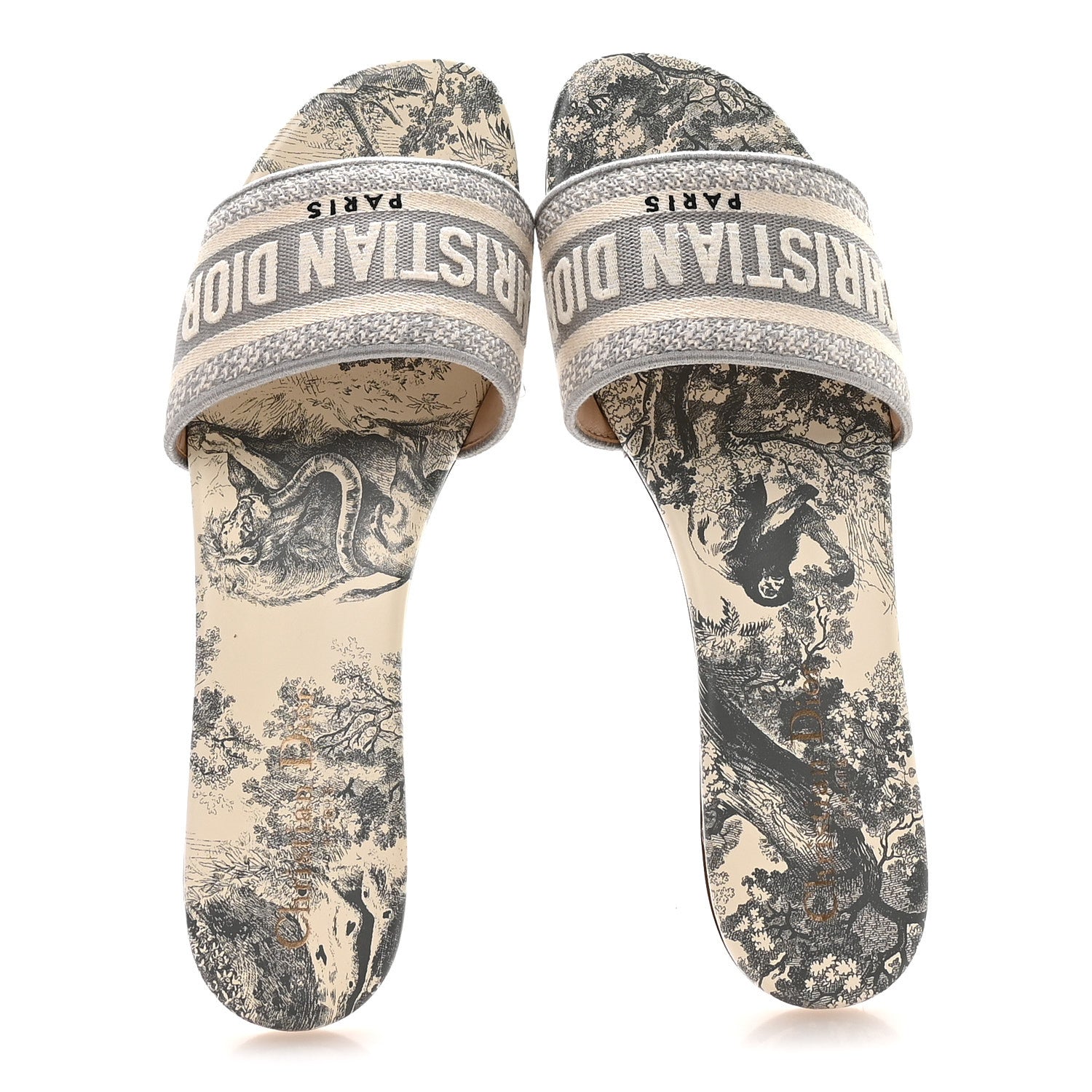 Christian Dior Canvas Toile De Jouy Embroidered Dway Flat Slide