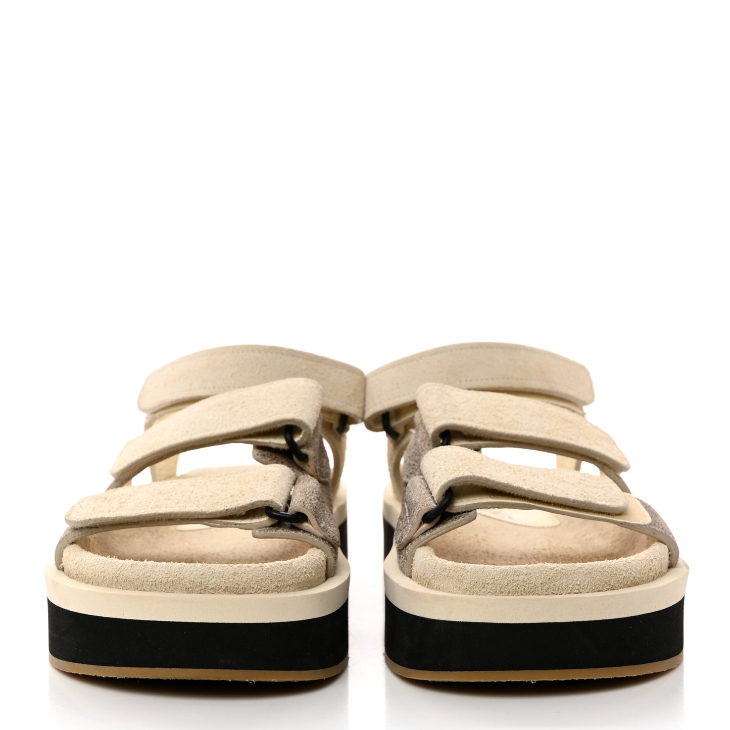 Suede Calfskin Velcro Flat Sandals 35 Ecru Dark Beige