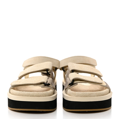 Chanel Suede Calfskin Velcro Flat Sandals 35 Ecru Dark Beige 2 of 9